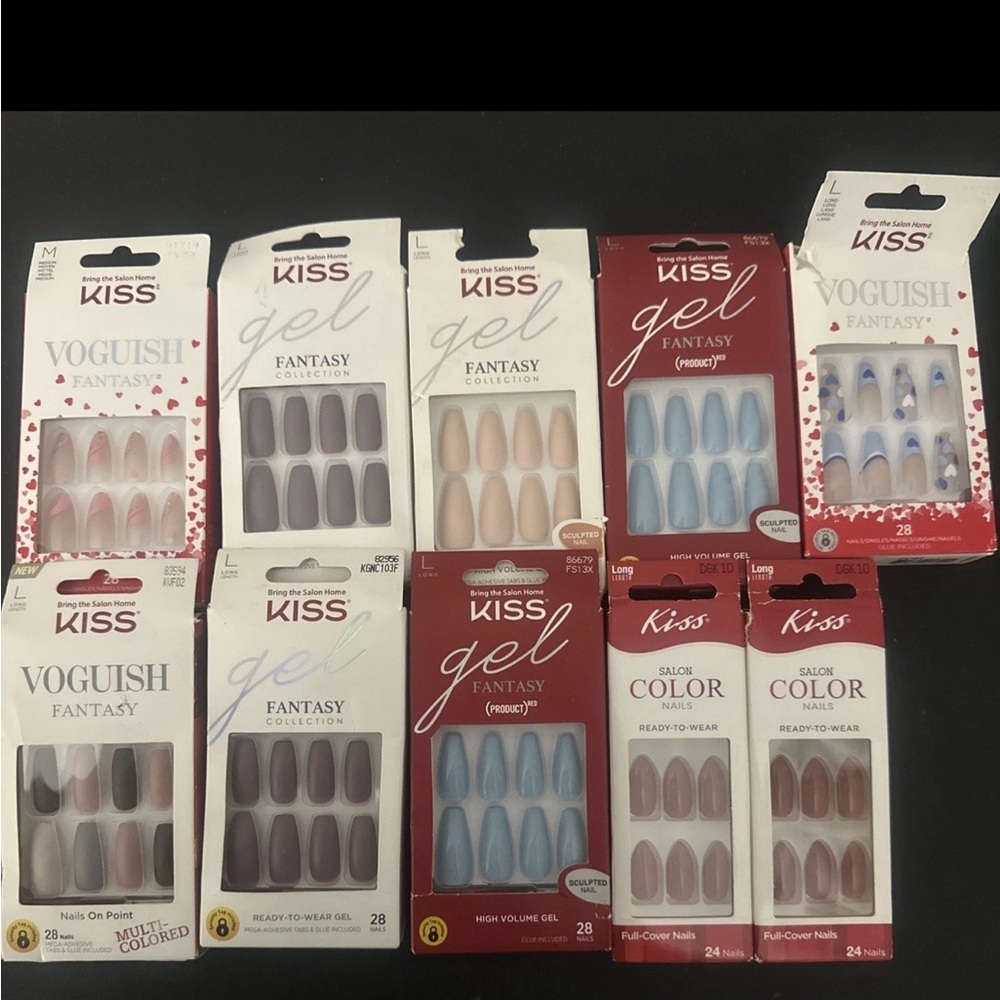 KISS Assorted Press-On Nails Collection — Pink, Purple, Blue, Nude, Gray
